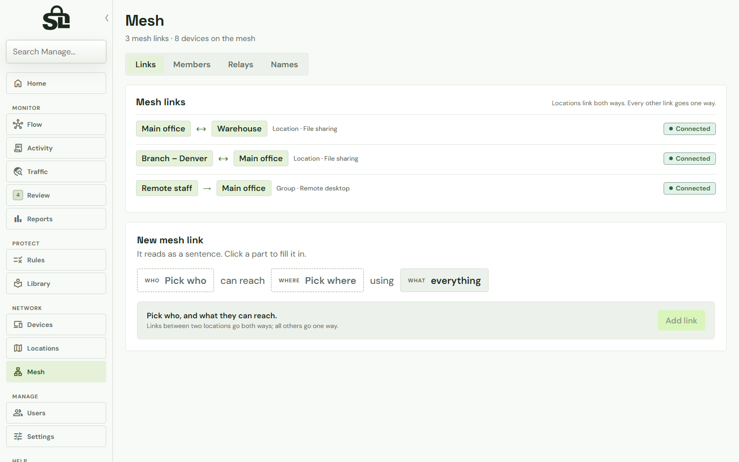 ShadowLatch Mesh links with example data