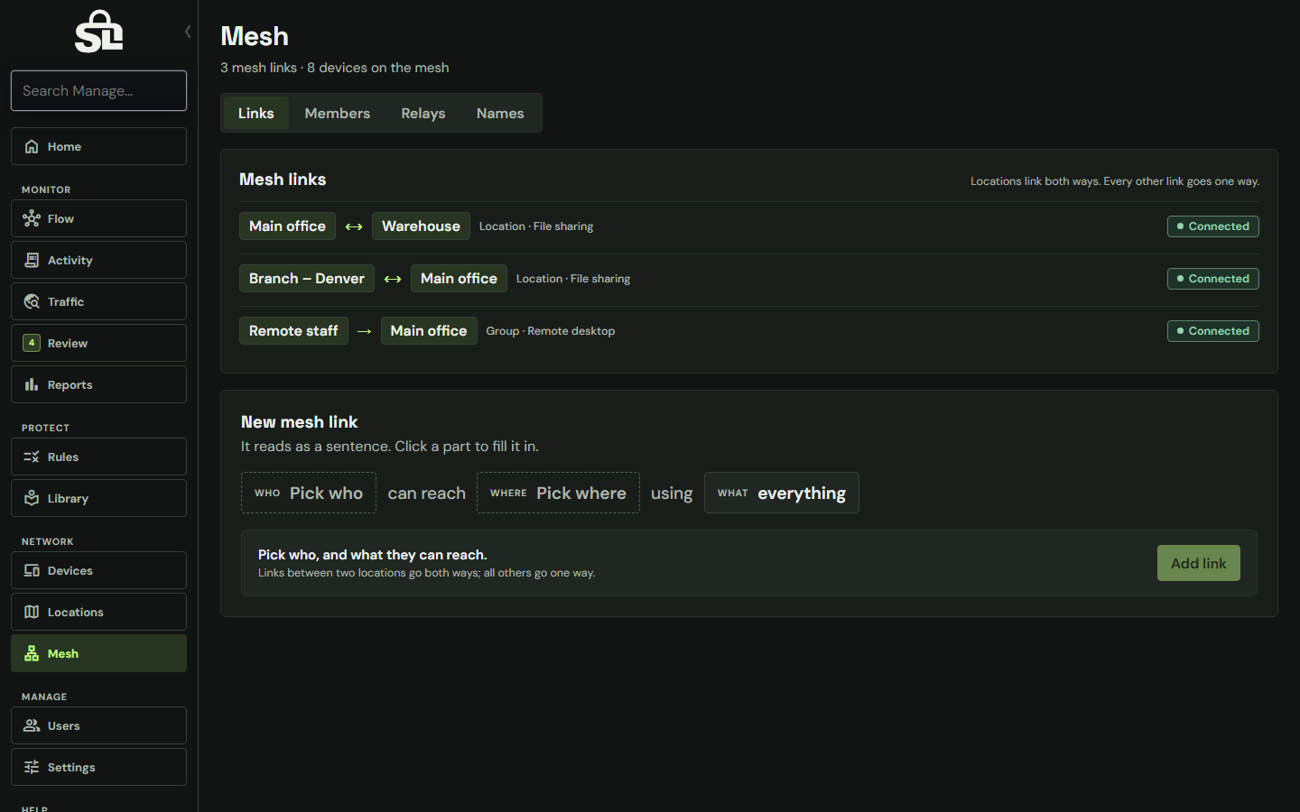 ShadowLatch Mesh links with example data