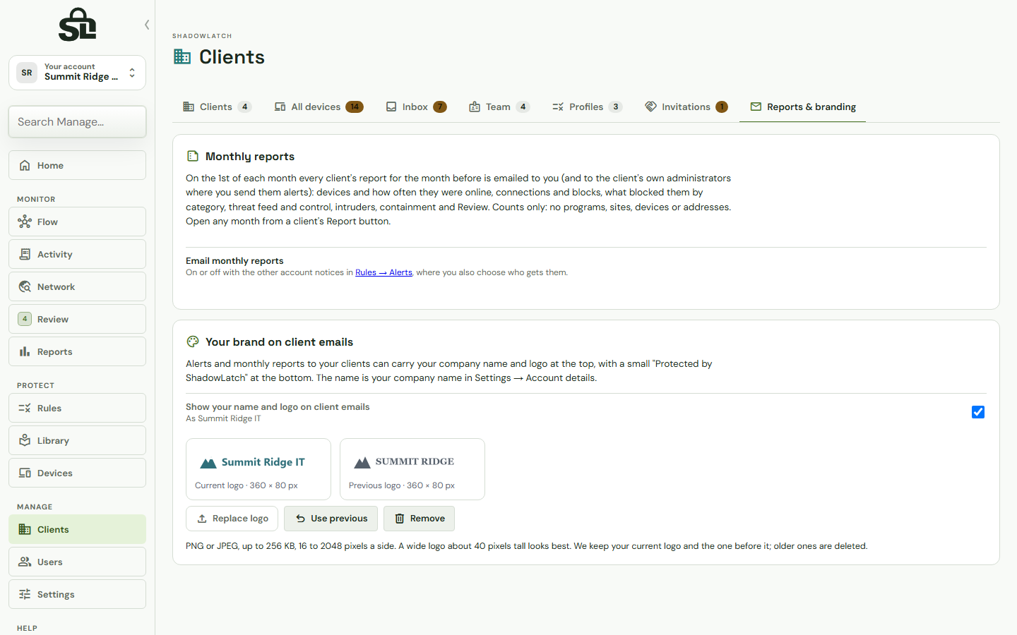 ShadowLatch Your brand for an IT provider, with example clients