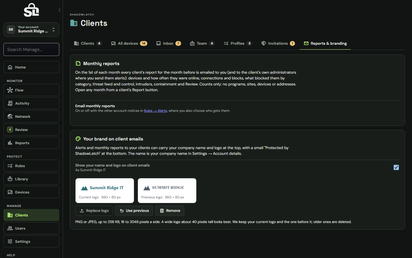 ShadowLatch Your brand for an IT provider, with example clients