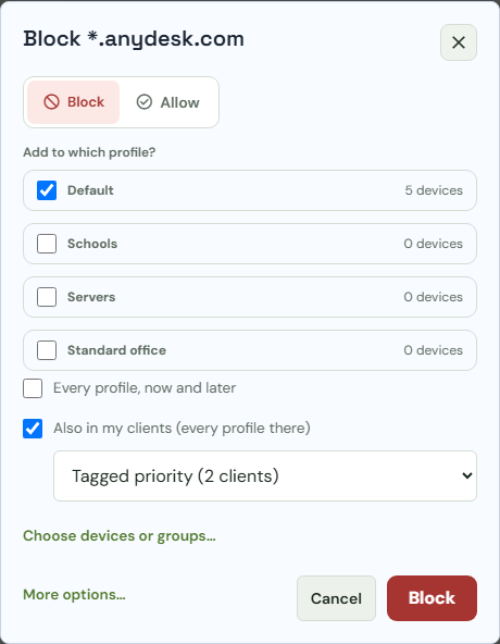 ShadowLatch Blocking across clients for an IT provider, with example clients